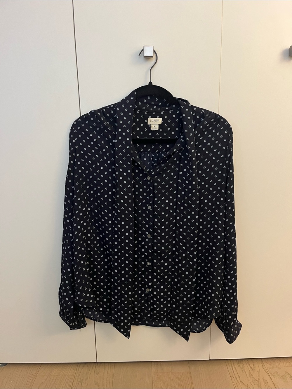 J. Crew Navy Button-Down Shirt with White Micro Dot Print